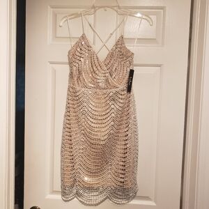 Lulus Mini Dress Womens Sz S Lele White and Silver Sequin Party Cocktail